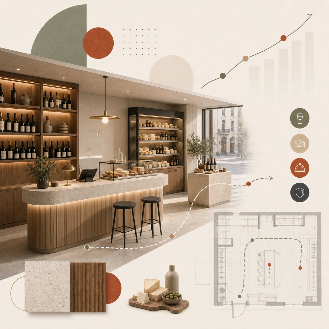 Delikatessbutik och vinbutik i Stockholm: butiksdesign för smak, förtroende och premiumköp